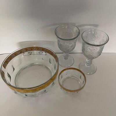 Gold Glass Bowls and Heart Goblets