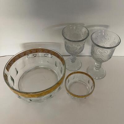 Gold Glass Bowls and Heart Goblets