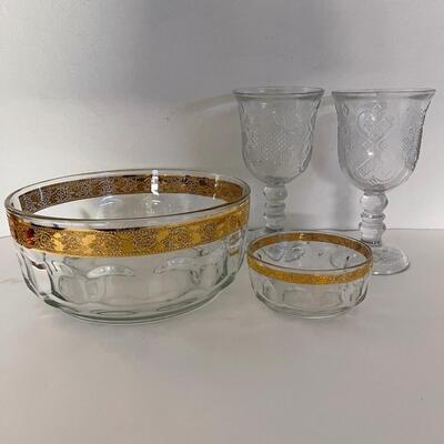 Gold Glass Bowls and Heart Goblets