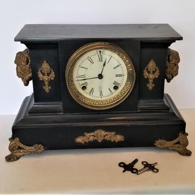Lot #58  Antique Mantle Clock - Unusual Buffalo Motif
