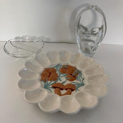 Arnel Mushroom Deviled Egg Holder, Glass Basket and trinket holder