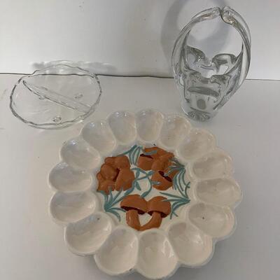 Arnel Mushroom Deviled Egg Holder, Glass Basket and trinket holder