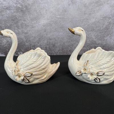 Two Vintage Norcrest Swan Planters