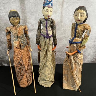 3 Vintage Wayang Golek Indonesian Shadow Puppets
