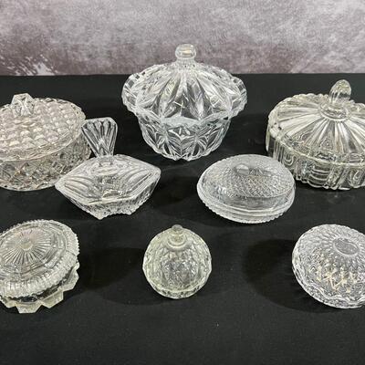 Assorted Vintage Glass Candy Dishes and trinket boxes