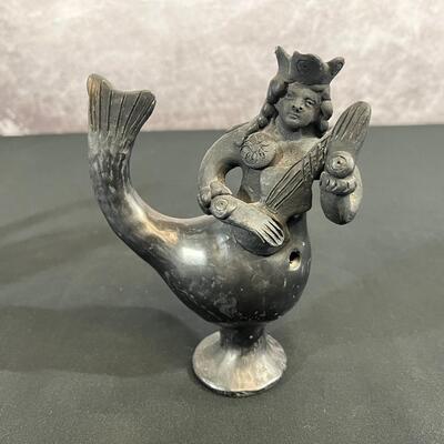 Vintage Mexican Folk Art Mermaid and Merman of Coyotepec Oaxaca Pottery Blackware