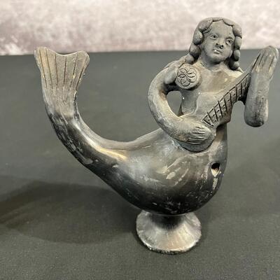Vintage Mexican Folk Art Mermaid and Merman of Coyotepec Oaxaca Pottery Blackware