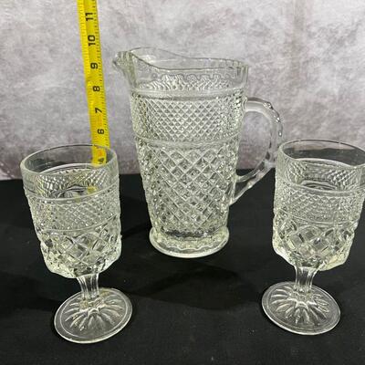 Ethed Glass Pitcher and Glasses