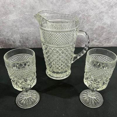 Ethed Glass Pitcher and Glasses