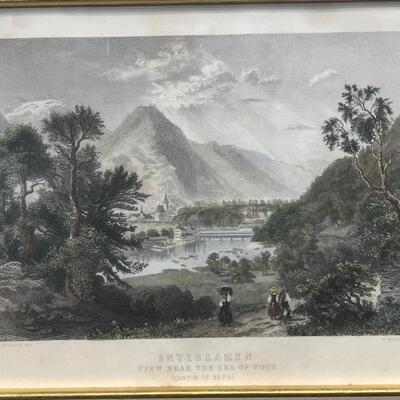 Vintage Framed Print "Interlaken View Near the Sea of Thun"