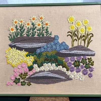 3 Framed 70's Ebrombroder Flowers, 1 @ 18"x22" & 2 @ 12"x26"