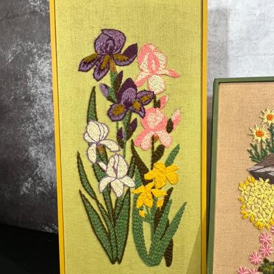3 Framed 70's Ebrombroder Flowers, 1 @ 18"x22" & 2 @ 12"x26"
