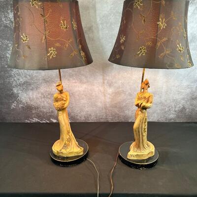 Vintage Geisha Lamp Base 9.5"x30", Shade 17"
