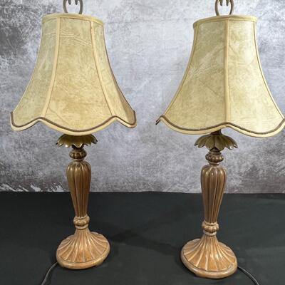 2 Palm Style Lamp Bases 6.5"x29", Shade 13"