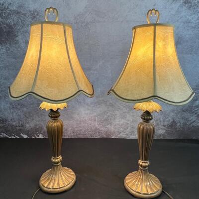 2 Palm Style Lamp Bases 6.5"x29", Shade 13"