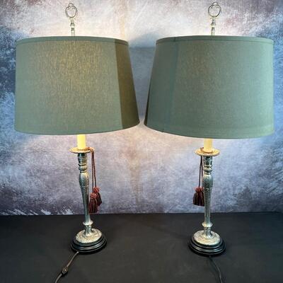 2 Metal Candle Stick Lamps 6"x38", 19" Shade