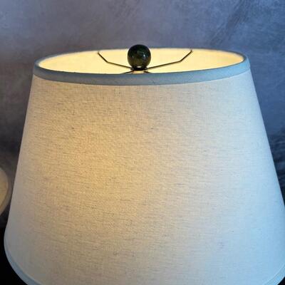 2 Glass Lamps W/ Green Bases 14"x26"