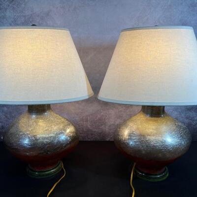 2 Glass Lamps W/ Green Bases 14"x26"