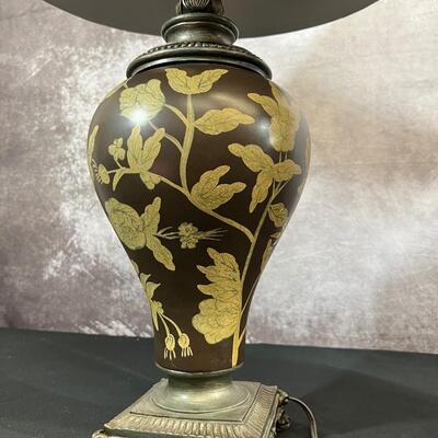 2 Ceramic Floral Lamp Bases 42.5"H W/ 14" Shade