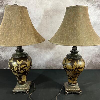 2 Ceramic Floral Lamp Bases 42.5"H W/ 14" Shade