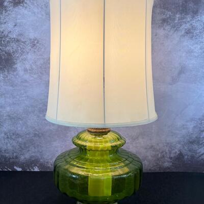 Vintage Green Glass Lamp 35.5"H W/ Shade 15" Base