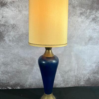 intage Brass Lamp W/ Blue Ceramic 42.5"H W/ 14" Shade