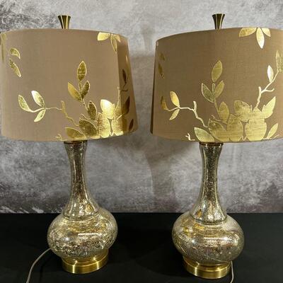 2 Mercury Glass Lamp Bases 32"H W/ 16" Shade