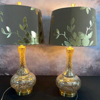 2 Mercury Glass Lamp Bases 32"H W/ 16" Shade