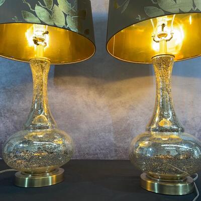 2 Mercury Glass Lamp Bases 32"H W/ 16" Shade