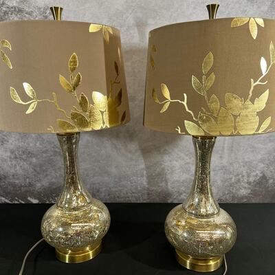 2 Mercury Glass Lamp Bases 32"H W/ 16" Shade