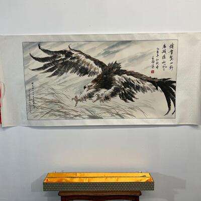 Chinese Silk Scroll W/ Eagle 32"x72"