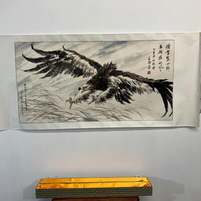 Chinese Silk Scroll W/ Eagle 32"x72"