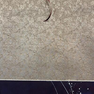 Chinese Grey Silk Scroll W/ Blue Graphic 22"x61"