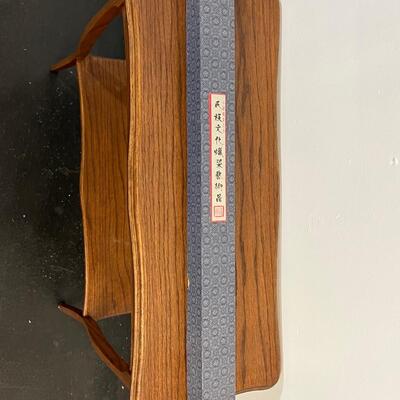 Chinese Grey Silk Scroll W/ Blue Graphic 22"x61"