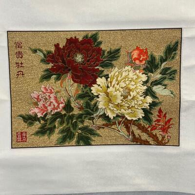 Chinese Grey Silk Scroll W/ Flowers 17.5"x46"