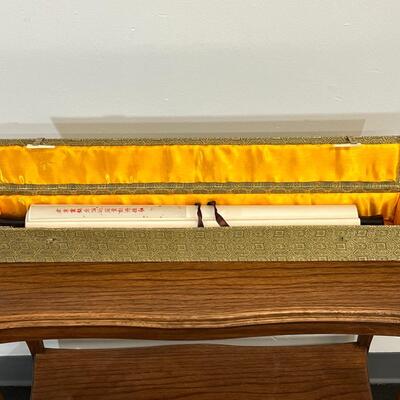 Chinese Grey Silk Scroll W/ Flowers 17.5"x46"