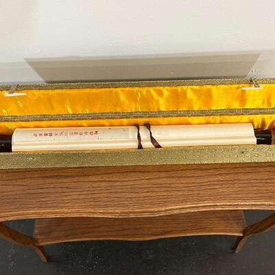 Chinese Grey Silk Scroll W/ Flowers 17.5"x46"