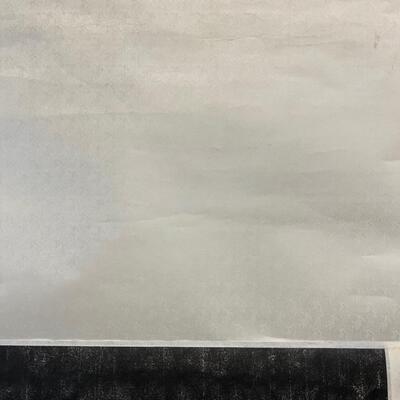 Chinese White Silk Scroll W/ Black Center & White Charaters 12"x38"