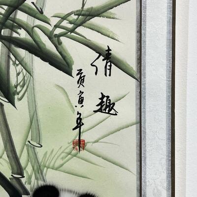 Chinese White Silk Scroll W/ Pandas 12"x63"