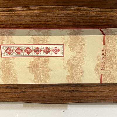 chinese off white silk scroll w/ long view of village