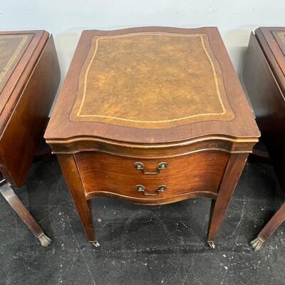 3 Vintage Leather Top Side Tables