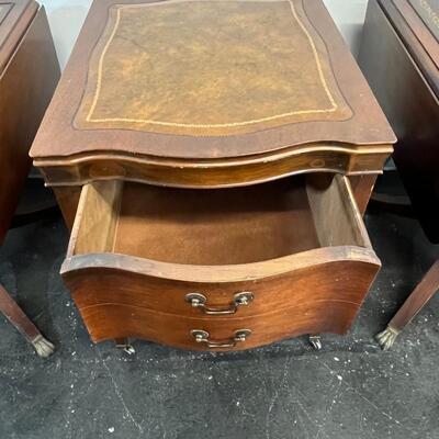 3 Vintage Leather Top Side Tables