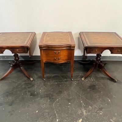 3 Vintage Leather Top Side Tables