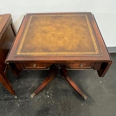 3 Vintage Leather Top Side Tables