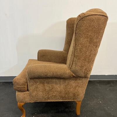 Tan Patterned Wingback Chair