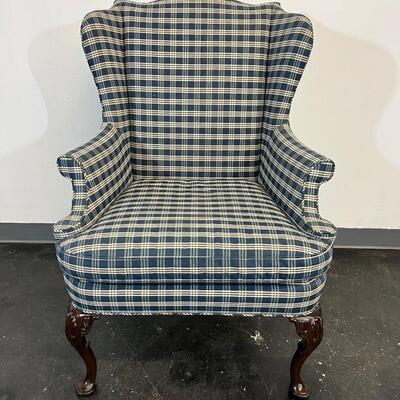 Blue Plaid Wingback Chair
