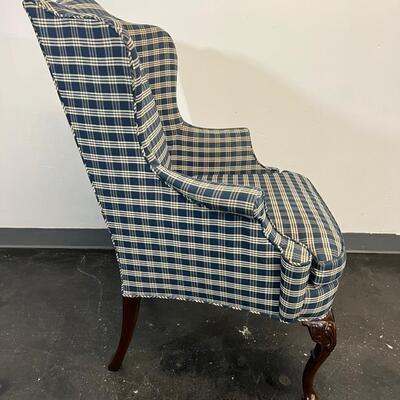 Blue Plaid Wingback Chair