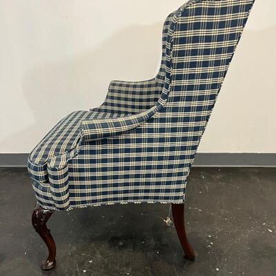 Blue Plaid Wingback Chair