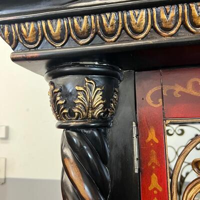 Red & Black Ornate Curio w/ glass shelves