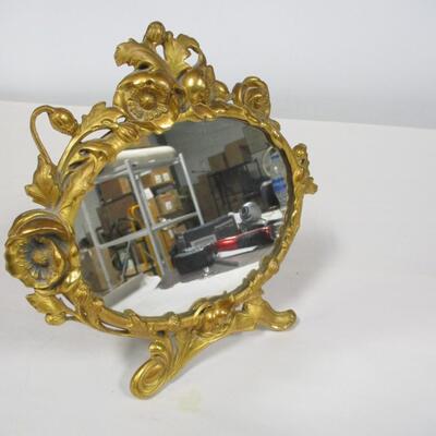 Ornate Victorian Cast Iron Brass Finish Mirror